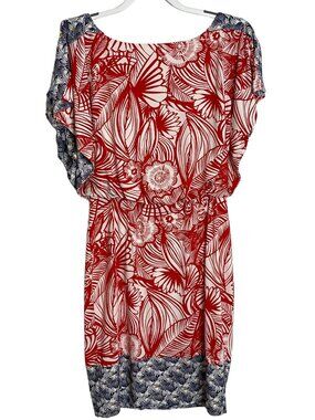 Maggy London Womens 4 Red Blue Floral Short Sleeve Sheath Dress